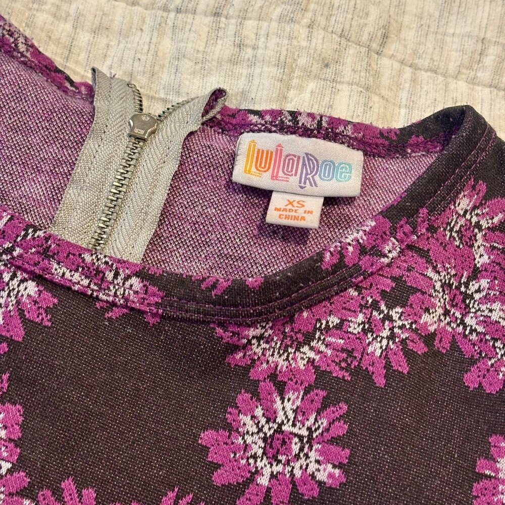 LuLaRoe Amelia Dress Gray Purple Pansy Roses XS